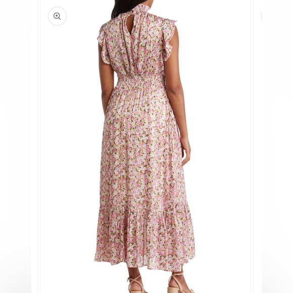 Melloday Smocked Mock Neck Tiered Pink Floral Maxi Dress - NWT, size XL - Picture 2 of 13